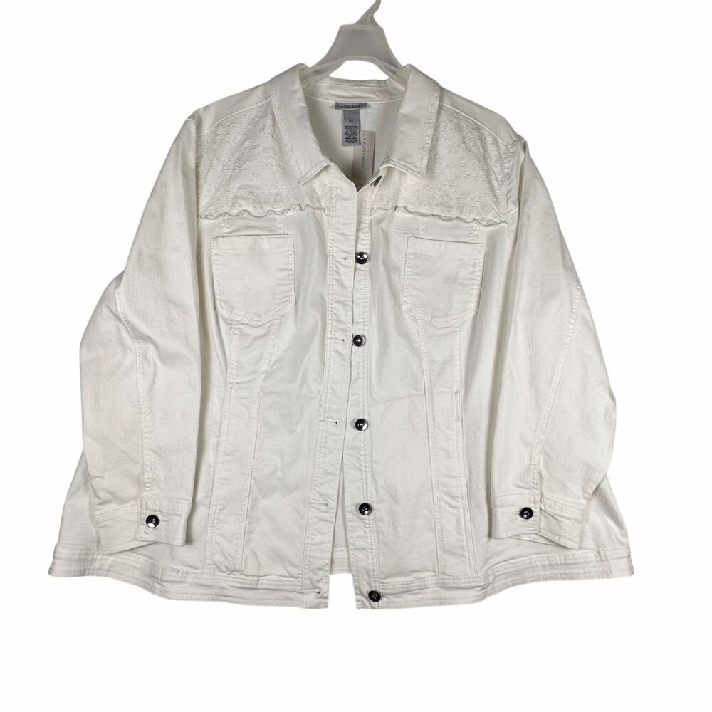 Catherines White Eyelet-Yoke Denim JacketSize 4X Feminine Western Boho NWT $75